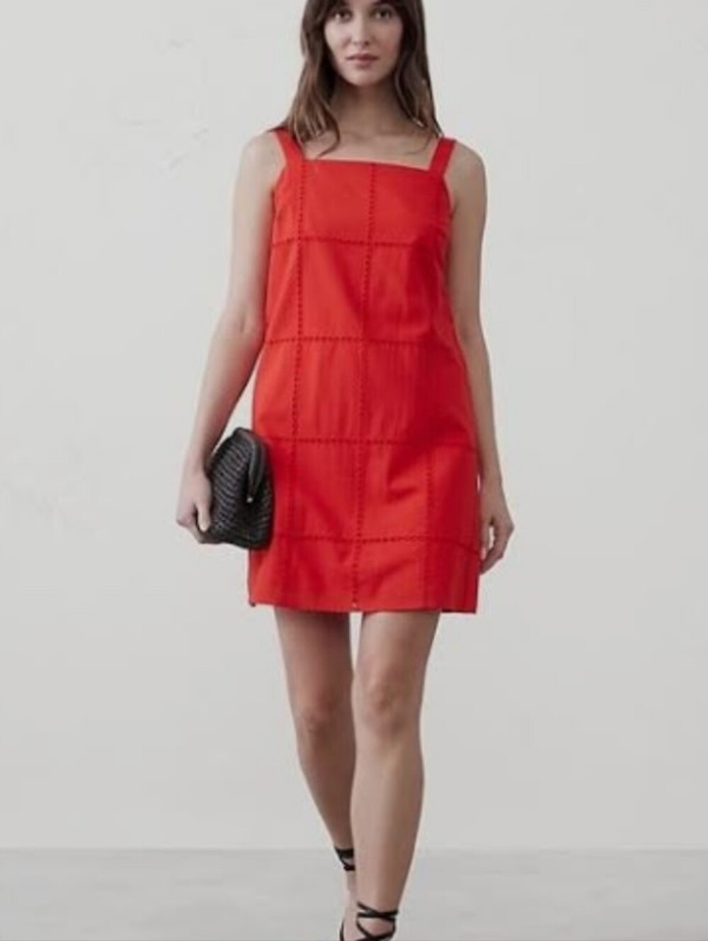 Red Square-Neck Sleeveless Shift Dress